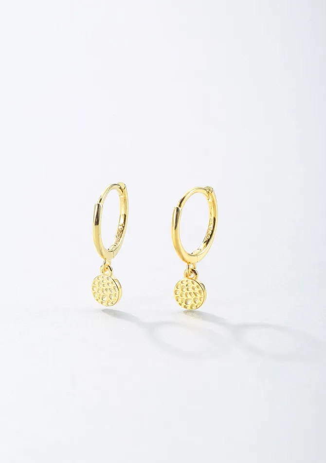 Textured Coin Huggie Earrings Sterling Silver Gold Hey Happiness Earrings Textured Coin Huggie Earrings Sterling Silver Gold Hey Happiness Earrings