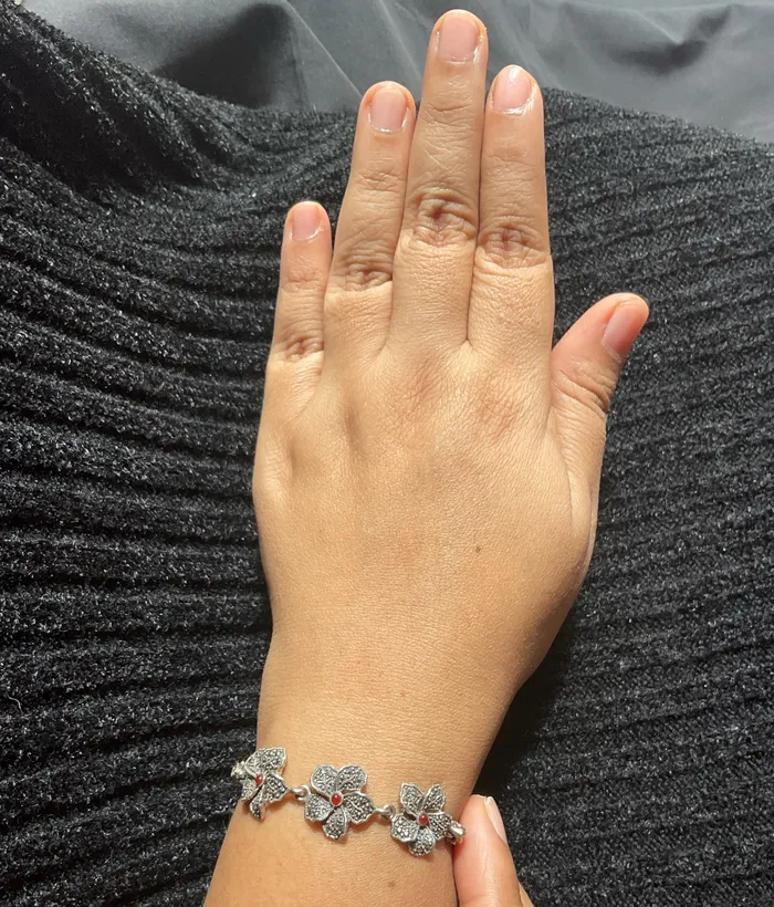The Floral Sparkle Silver Marcasite Bracelet Red Marcasite Bracelets
