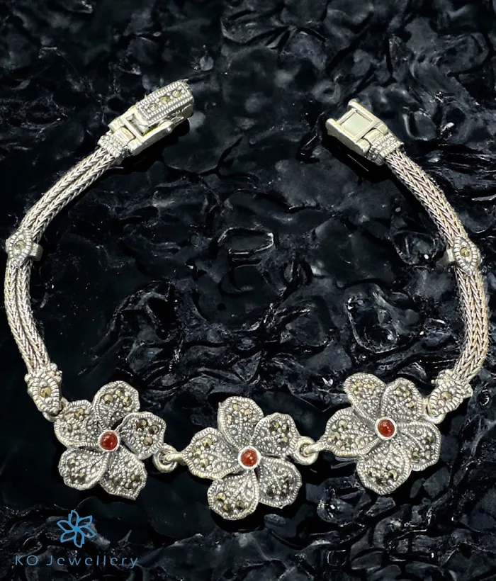 The Floral Sparkle Silver Marcasite Bracelet Red Marcasite Bracelets