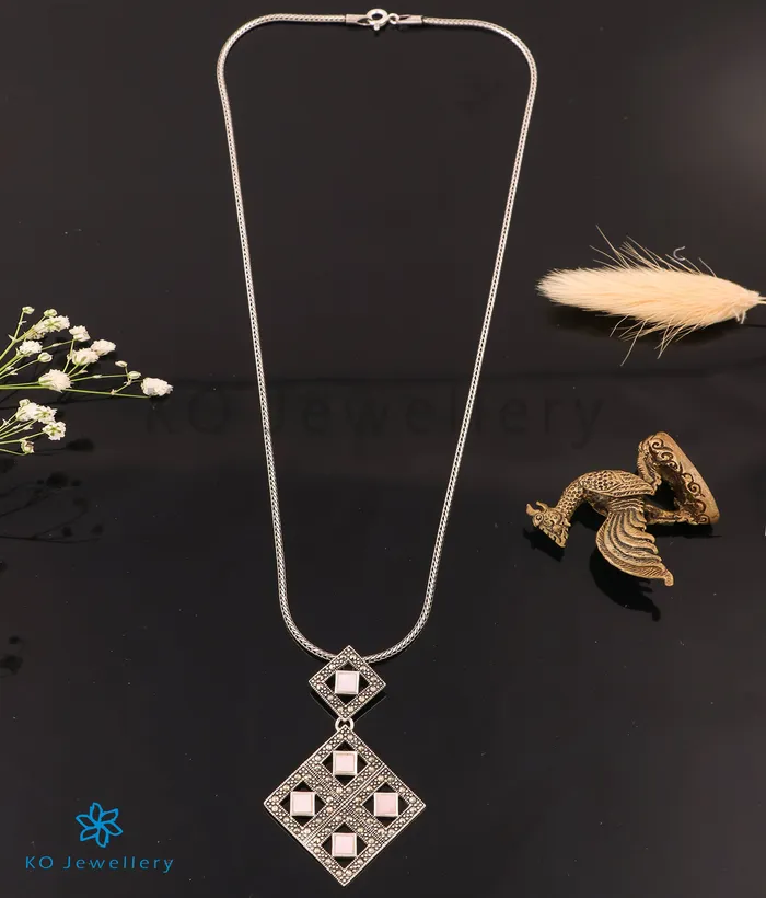 The Foursquare Silver Marcasite Necklace Marcasite Necklaces
