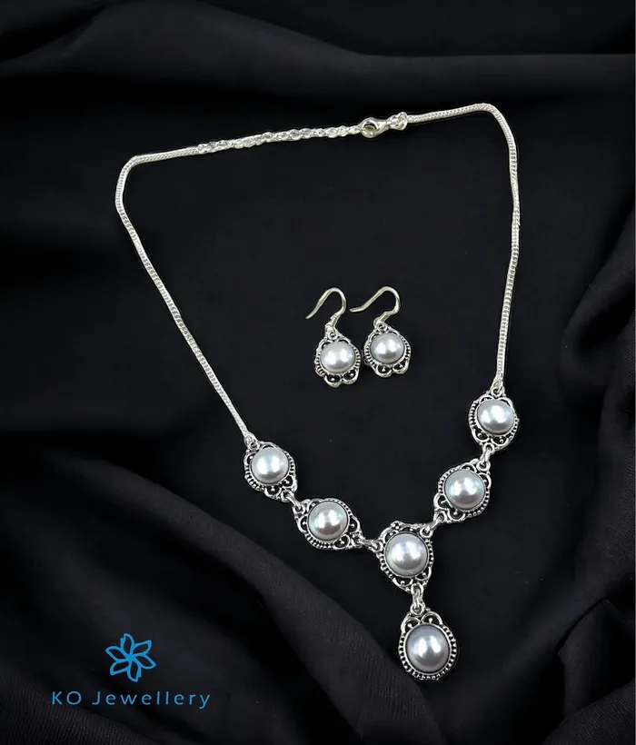The Silver Pearl Necklace Earrings Pearl Gemstone Earrings