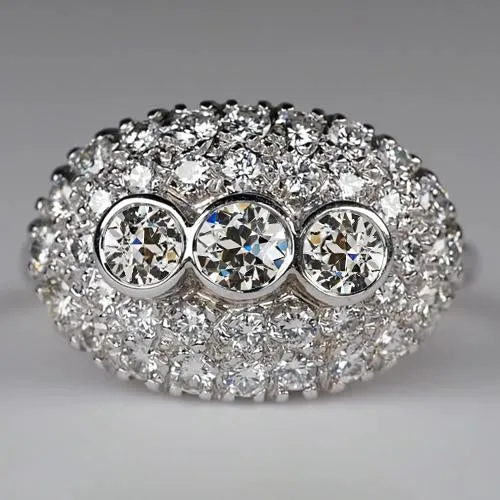 Three Stone Style Ring Bezel Set Round Old Miner Genuine Natural Earth Mined Diamonds 450 Carats HarryChadEntcom Rings