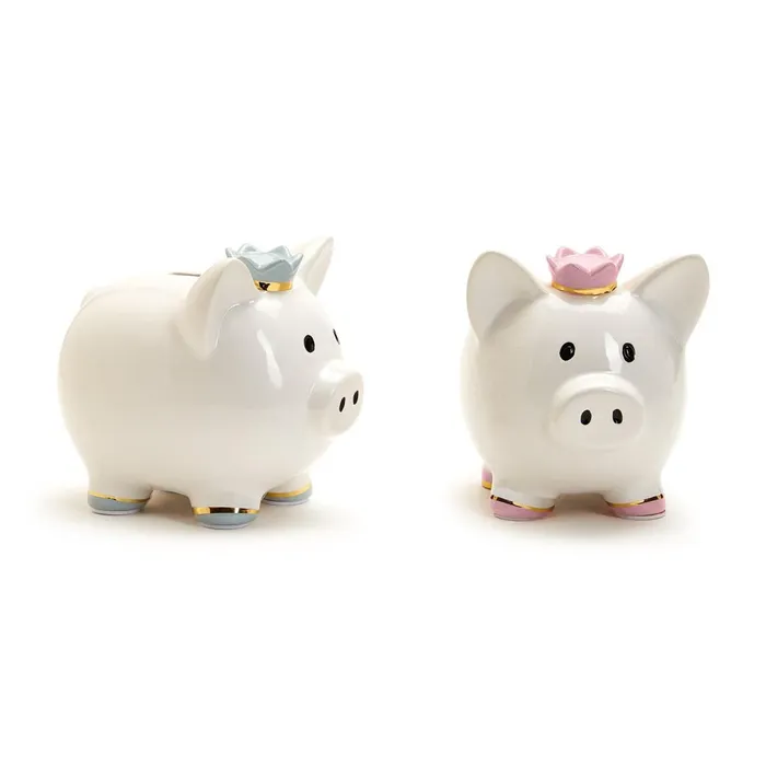Twos Company Bracelets Twos Company My First Piggy Bank with Crown Gold Accent Asst 2 Colors