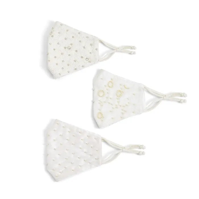 Twos Company Earrings Night Out Ivory Embellished 3 Layer Face Cover with Adjustable Ear Loops A3