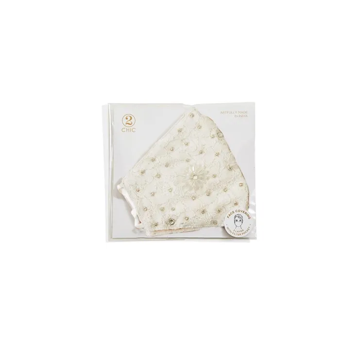Twos Company Earrings Night Out Ivory Embellished 3 Layer Face Cover with Adjustable Ear Loops A3