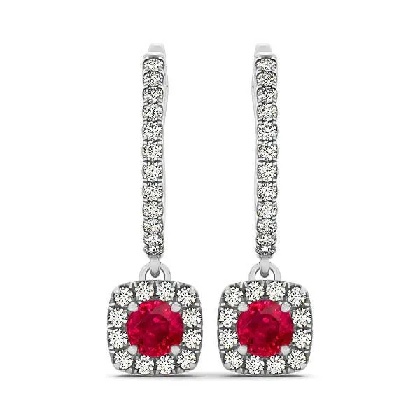 White Gold 14K 7 Ct Round Ruby With Natural Earth Mined Diamonds Dangle Earrings GB Earrings White Gold 14K 7 Ct Round Ruby With Natural Earth Mined Diamonds Dangle Earrings GB Earrings