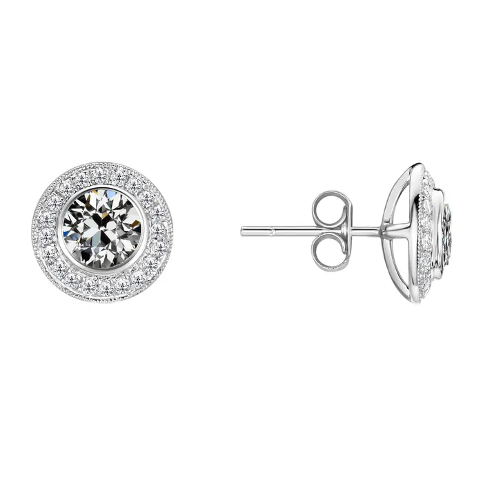 White Gold Mined Diamond Halo Old Cut Stud Earrings Bezel Set 3 Carats HarryChadEntcom Earrings White Gold Mined Diamond Halo Old Cut Stud Earrings Bezel Set 3 Carats HarryChadEntcom Earrings
