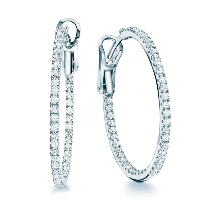 Women Hoop Earrings 4 Carats Prong Set Natural Earth Mined Diamonds White Gold 14K GB Earrings Women Hoop Earrings 4 Carats Prong Set Natural Earth Mined Diamonds White Gold 14K GB Earrings