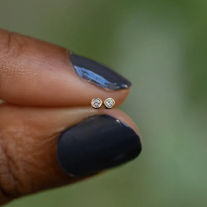 004ctw Mini Round Bezel Diamond Stud Earrings in Solid Gold Anueva Jewelry Earrings