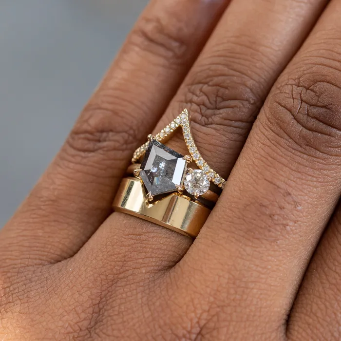 119ct Salt Pepper shield rosecut Diamond and Antique Old Mine Cut Diamond Ring in 14k Yellow Gold Anueva Jewelry Rings