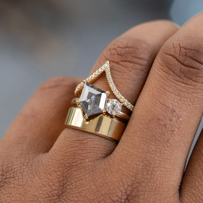 119ct Salt Pepper shield rosecut Diamond and Antique Old Mine Cut Diamond Ring in 14k Yellow Gold Anueva Jewelry Rings