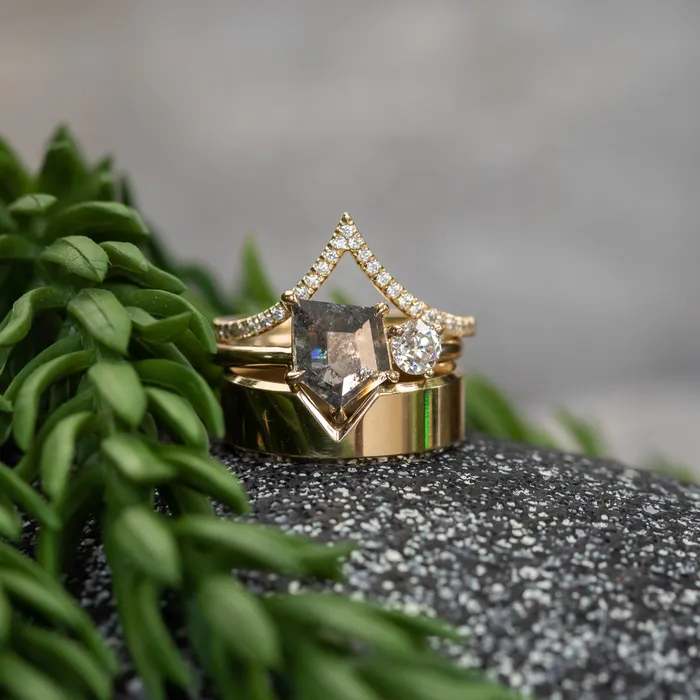 119ct Salt Pepper shield rosecut Diamond and Antique Old Mine Cut Diamond Ring in 14k Yellow Gold Anueva Jewelry Rings