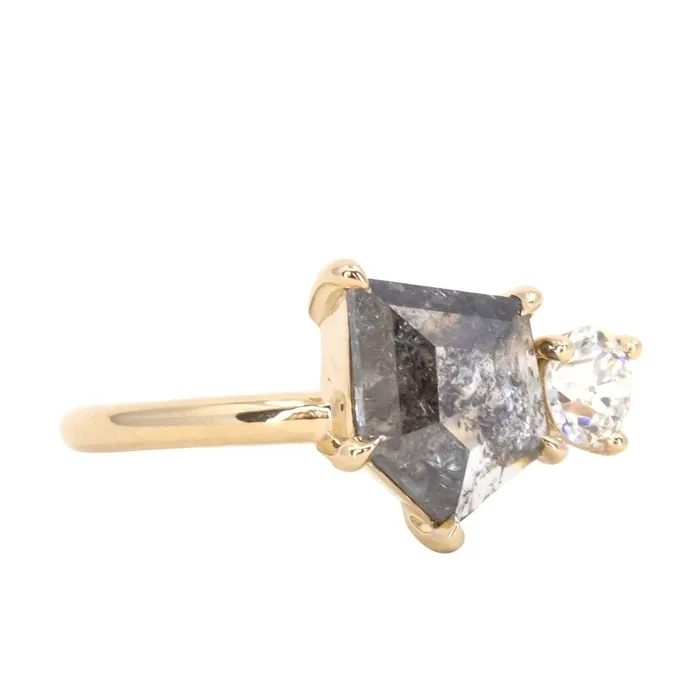 119ct Salt Pepper shield rosecut Diamond and Antique Old Mine Cut Diamond Ring in 14k Yellow Gold Anueva Jewelry Rings