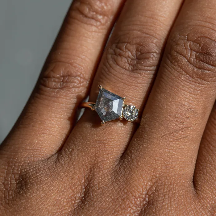 119ct Salt Pepper shield rosecut Diamond and Antique Old Mine Cut Diamond Ring in 14k Yellow Gold Anueva Jewelry Rings