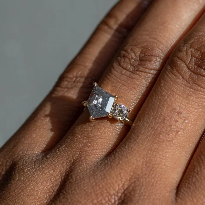 119ct Salt Pepper shield rosecut Diamond and Antique Old Mine Cut Diamond Ring in 14k Yellow Gold Anueva Jewelry Rings