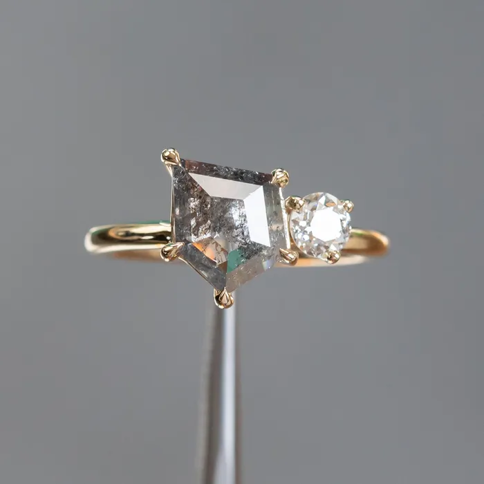 119ct Salt Pepper shield rosecut Diamond and Antique Old Mine Cut Diamond Ring in 14k Yellow Gold Anueva Jewelry Rings