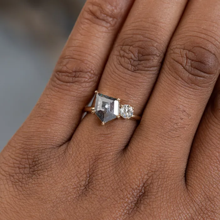 119ct Salt Pepper shield rosecut Diamond and Antique Old Mine Cut Diamond Ring in 14k Yellow Gold Anueva Jewelry Rings