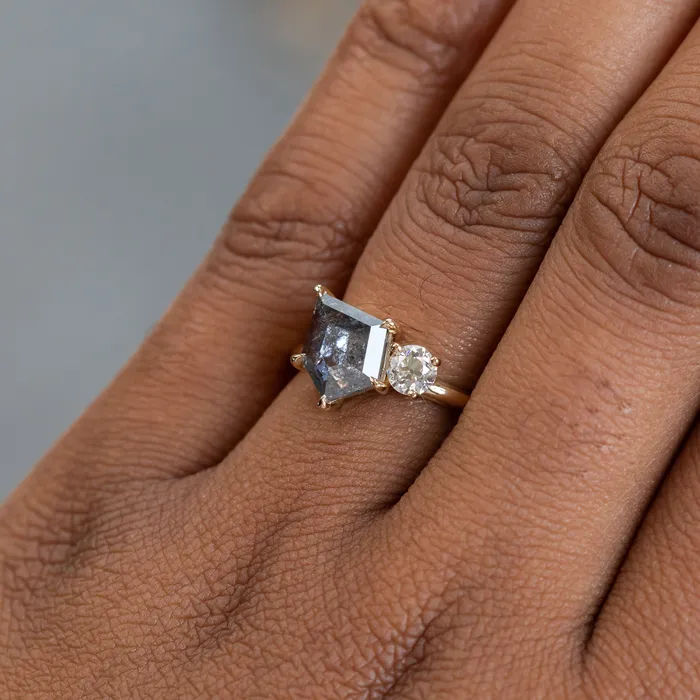 119ct Salt Pepper shield rosecut Diamond and Antique Old Mine Cut Diamond Ring in 14k Yellow Gold Anueva Jewelry Rings