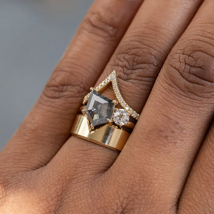 119ct Salt Pepper shield rosecut Diamond and Antique Old Mine Cut Diamond Ring in 14k Yellow Gold Anueva Jewelry Rings