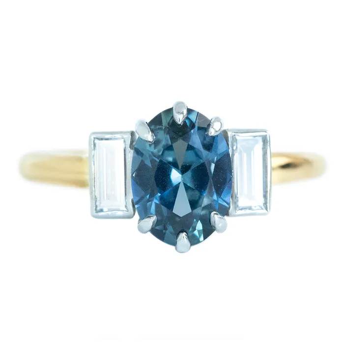 196ct Oval Sapphire and Baguette Diamond Three Stone Ring In 18k Yellow And Platinum Anueva Jewelry Rings 196ct Oval Sapphire and Baguette Diamond Three Stone Ring In 18k Yellow And Platinum Anueva Jewelry Rings