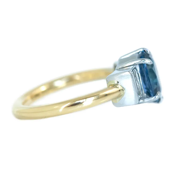196ct Oval Sapphire and Baguette Diamond Three Stone Ring In 18k Yellow And Platinum Anueva Jewelry Rings