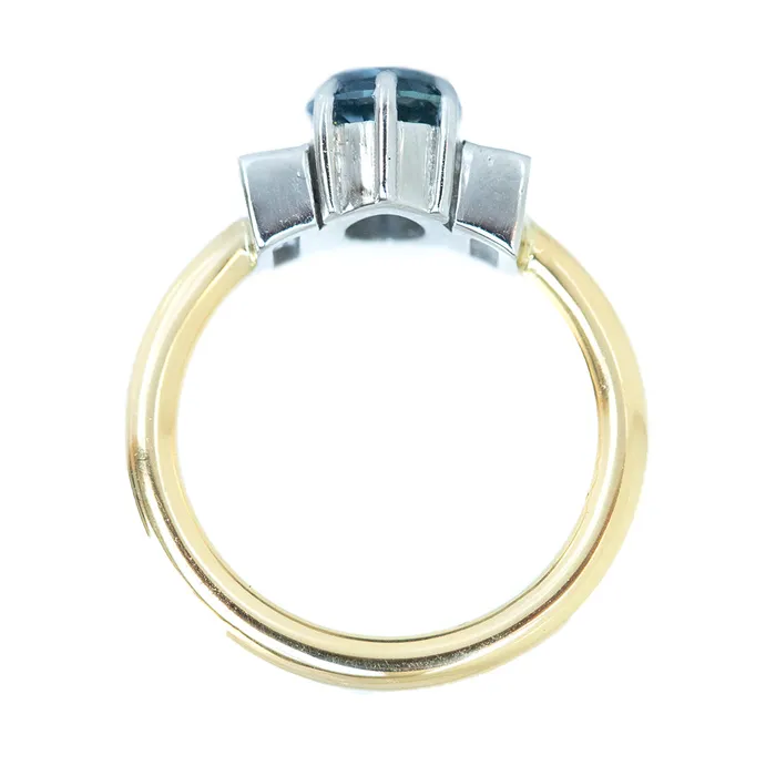 196ct Oval Sapphire and Baguette Diamond Three Stone Ring In 18k Yellow And Platinum Anueva Jewelry Rings