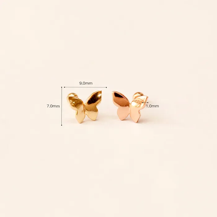 14K Gold Plain Solid Butterfly Cartilage Earring 20G18G16G MinimalBijoux Earrings