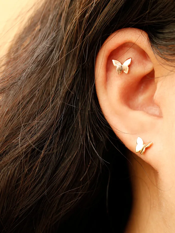 14K Gold Plain Solid Butterfly Cartilage Earring 20G18G16G MinimalBijoux Earrings