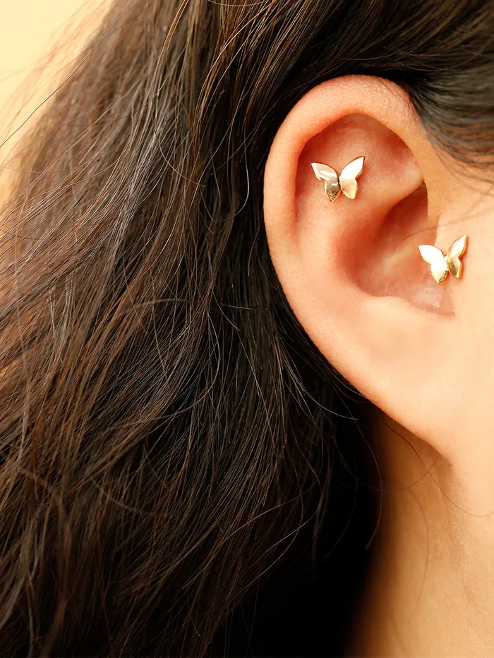 14K Gold Plain Solid Butterfly Cartilage Earring 20G18G16G MinimalBijoux Earrings