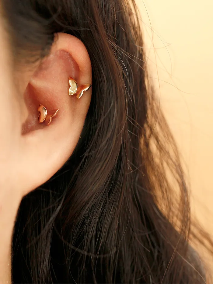 14K Gold Plain Solid Butterfly Cartilage Earring 20G18G16G MinimalBijoux Earrings