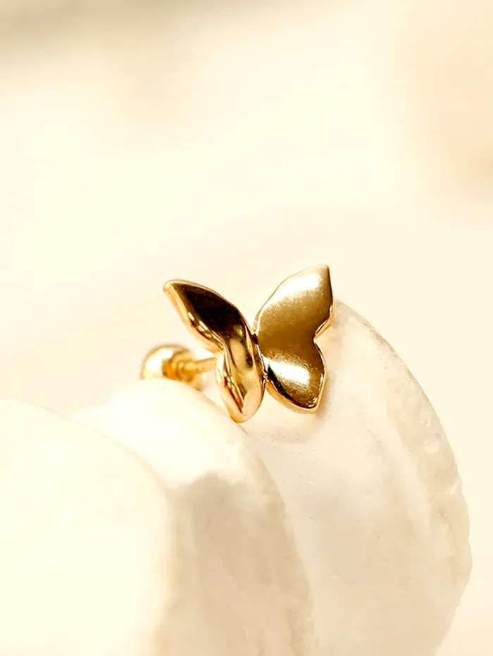 14K Gold Plain Solid Butterfly Cartilage Earring 20G18G16G MinimalBijoux Earrings