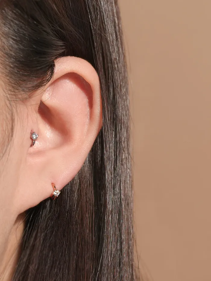 14K Gold Point Cubic Segment Clicker Cartilage Helix Hoop Earring 18G MinimalBijoux Earrings