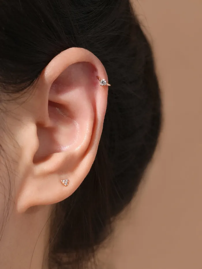 14K Gold Point Cubic Segment Clicker Cartilage Helix Hoop Earring 18G MinimalBijoux Earrings