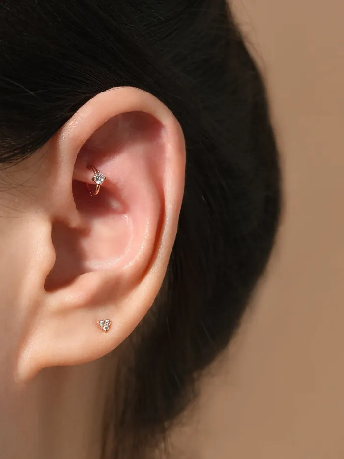 14K Gold Point Cubic Segment Clicker Cartilage Helix Hoop Earring 18G MinimalBijoux Earrings