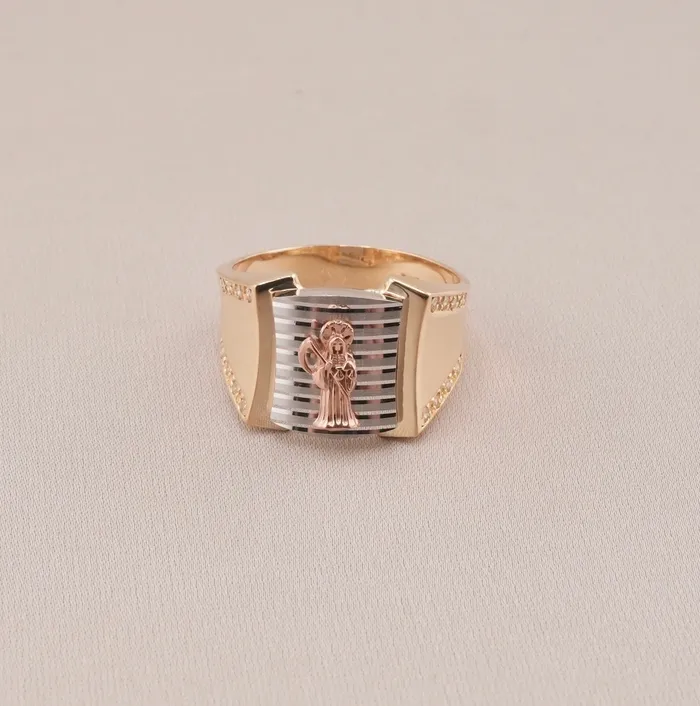 14K Gold Santa Muerte Mens Ring RG3172 AB and J Rings