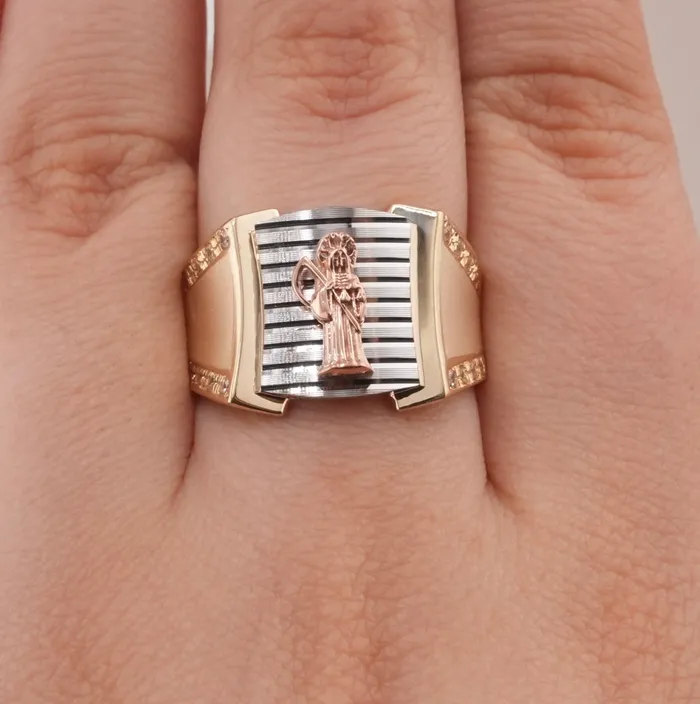 14K Gold Santa Muerte Mens Ring RG3172 AB and J Rings 14K Gold Santa Muerte Mens Ring RG3172 AB and J Rings