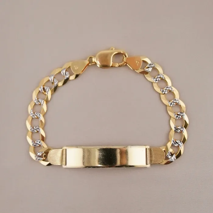14K Gold Solid White Pave Curb ID Bracelet 9mm 85in AB and J Bracelets