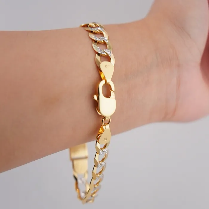 14K Gold Solid White Pave Curb ID Bracelet 9mm 85in AB and J Bracelets