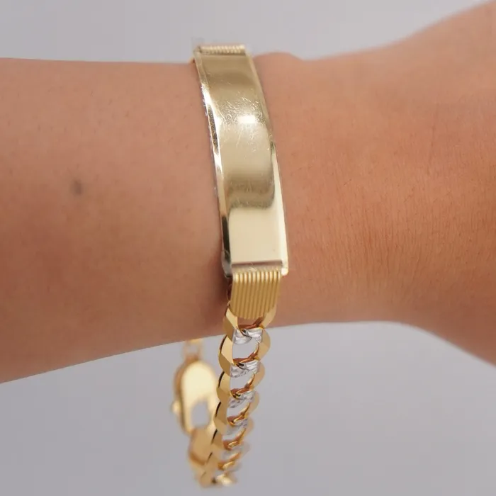 14K Gold Solid White Pave Curb ID Bracelet 9mm 85in AB and J Bracelets