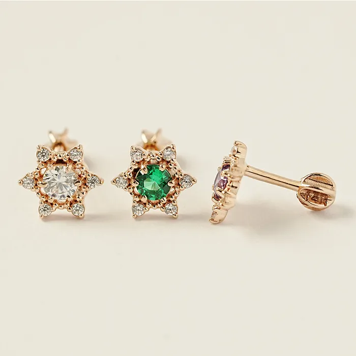 14K Gold Star Light Cubic Cartilage Earring 18G16G MinimalBijoux Earrings