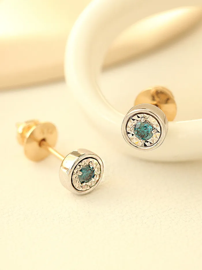 14K Gold White Blue Diamond Earring MinimalBijoux Earrings
