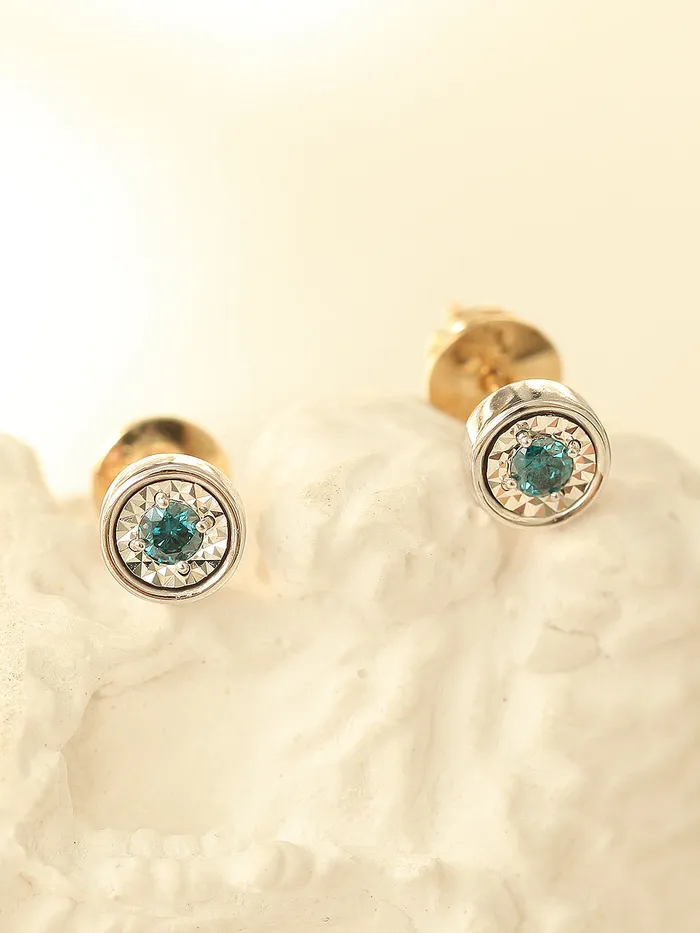 14K Gold White Blue Diamond Earring MinimalBijoux Earrings