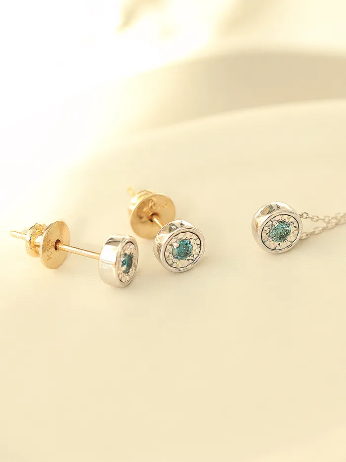 14K Gold White Blue Diamond Earring MinimalBijoux Earrings