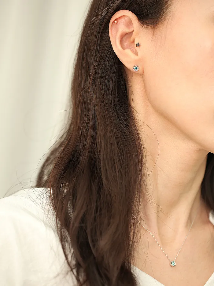 14K Gold White Blue Diamond Earring MinimalBijoux Earrings