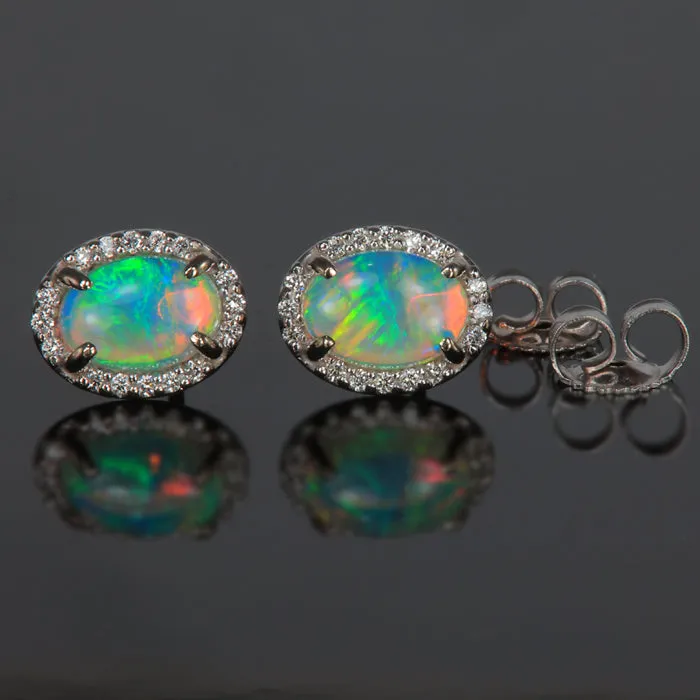 14K White Gold Australian Opal and Diamond Stud Earrings 107 Carats Moriartys Gem Art Earrings 14K White Gold Australian Opal and Diamond Stud Earrings 107 Carats Moriartys Gem Art Earrings