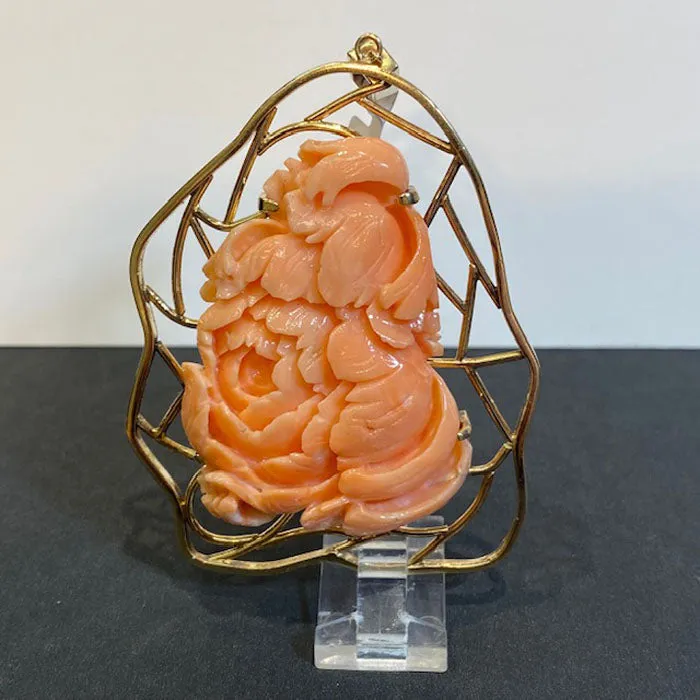 14K Yellow Gold Handcarved Angelskin Coral Peony Pendant Moriartys Gem Art PreStyled Sets 14K Yellow Gold Handcarved Angelskin Coral Peony Pendant Moriartys Gem Art PreStyled Sets