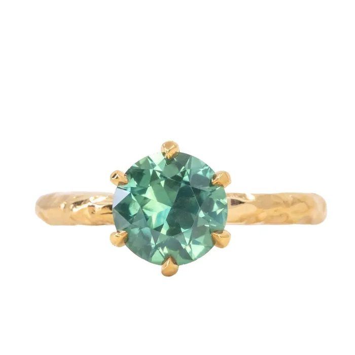 215ct Round Teal Nigerian Sapphire Six Prong Evergreen Solitaire in 18k Yellow Gold Anueva Jewelry PreStyled Sets
