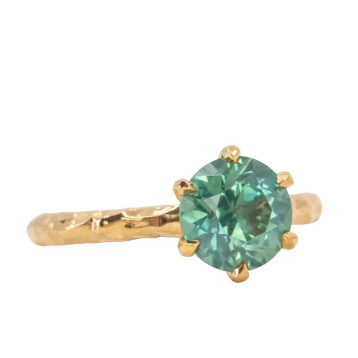 215ct Round Teal Nigerian Sapphire Six Prong Evergreen Solitaire in 18k Yellow Gold Anueva Jewelry PreStyled Sets
