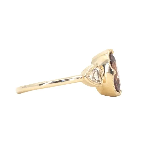285ct Dusty Rose and Champagne Zircon Three Stone Antique Milgrain Low Profile Ring in 14k Yellow Gold Anueva Jewelry Rings