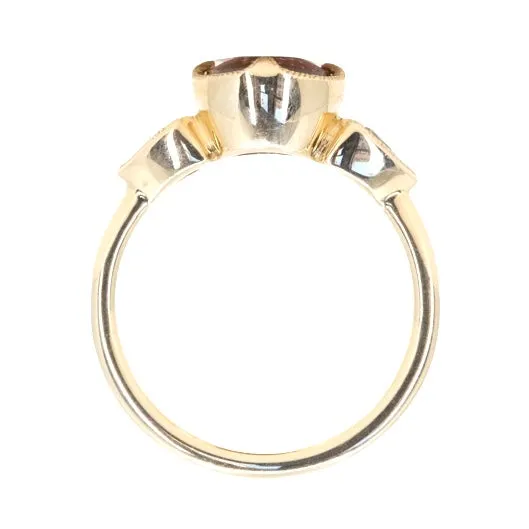 285ct Dusty Rose and Champagne Zircon Three Stone Antique Milgrain Low Profile Ring in 14k Yellow Gold Anueva Jewelry Rings
